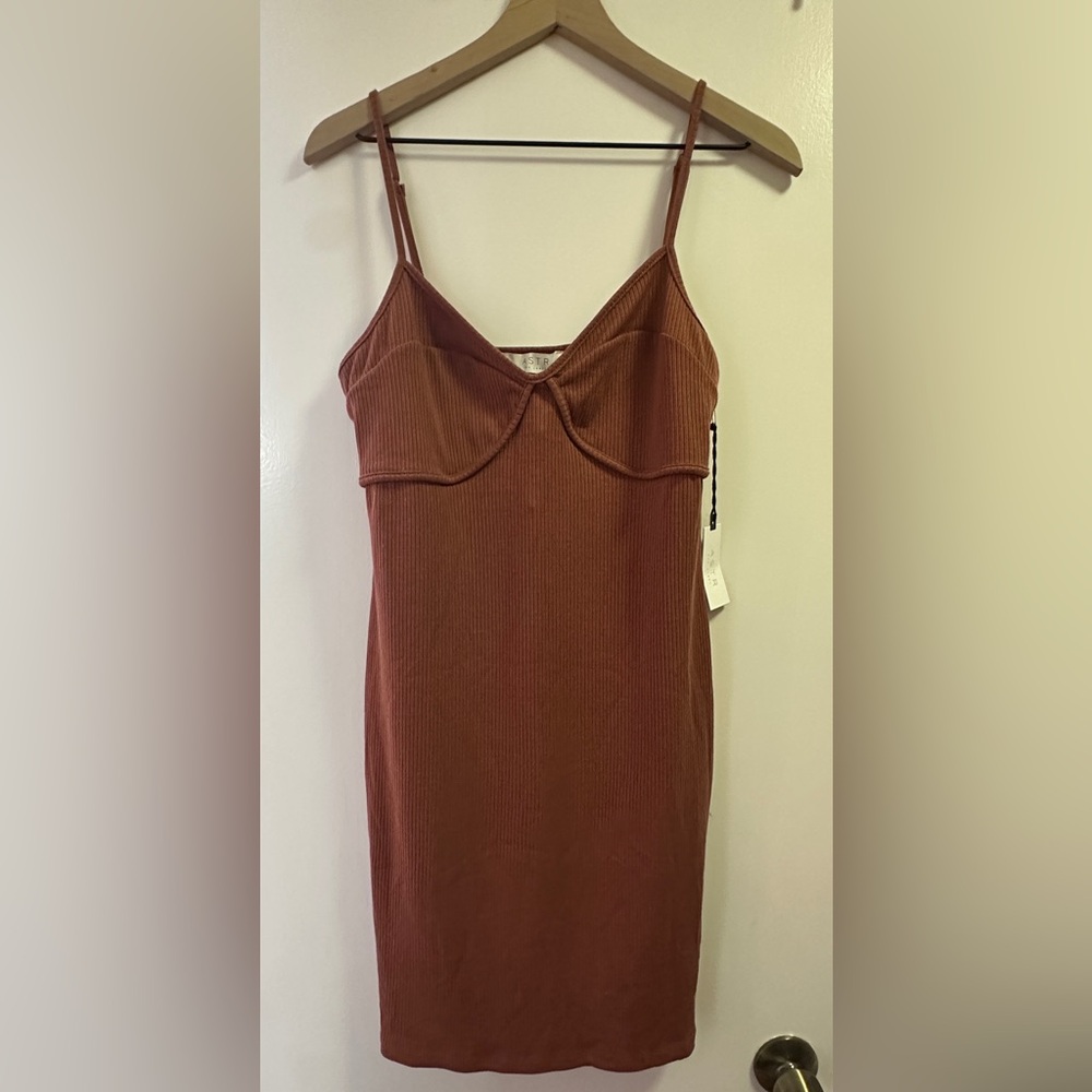 Astr Chocolate Ribbed Knit Dress NWT